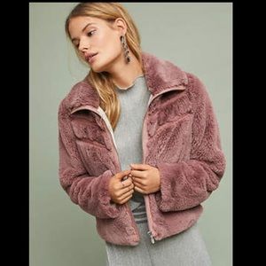 Anthropologie Chevron Faux Fur Jacket Pink Large